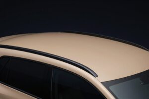 A slim black roof rail along the sand beige roof of the SUV