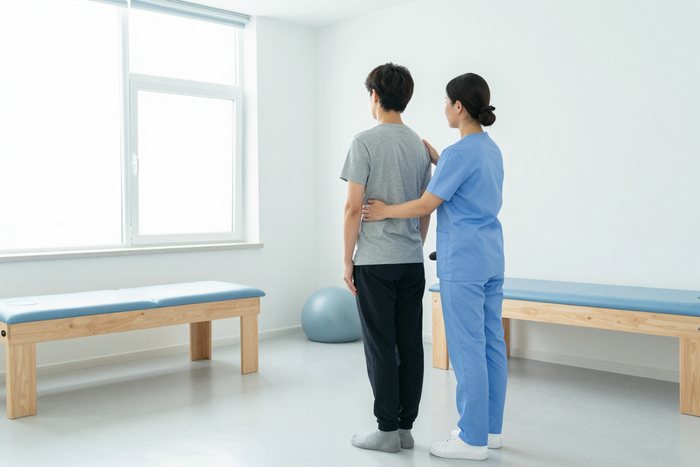 Clinician using diagnostic technology with a patient