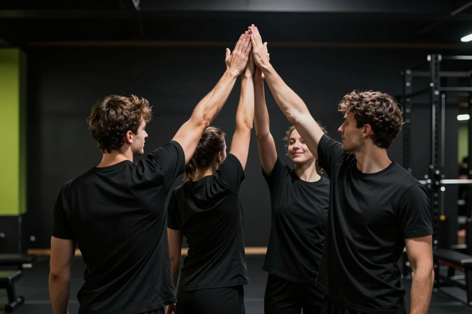 Gym members trading high fives after a workout