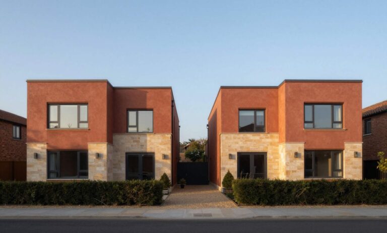 Modern twin houses with symmetrical design