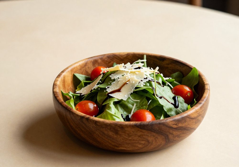 Rocket salad with parmesan shavings and balsamic dressing